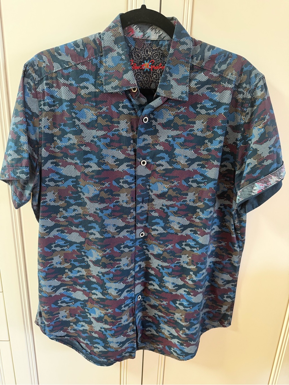 Robert Graham Blue, Purple and Teal Camo Short-Sleeve Button-Down Shirt